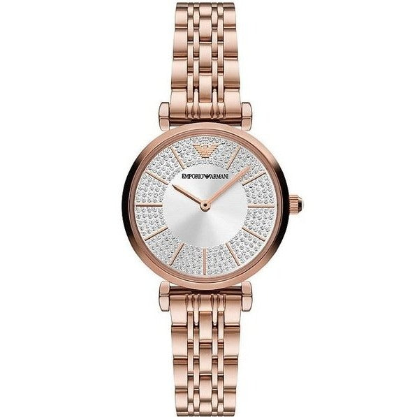 Emporio Armani Gianni T-Bar Crystals Silver Dial Rose Gold Steel Strap Watch For Women - AR11446 - Image 7
